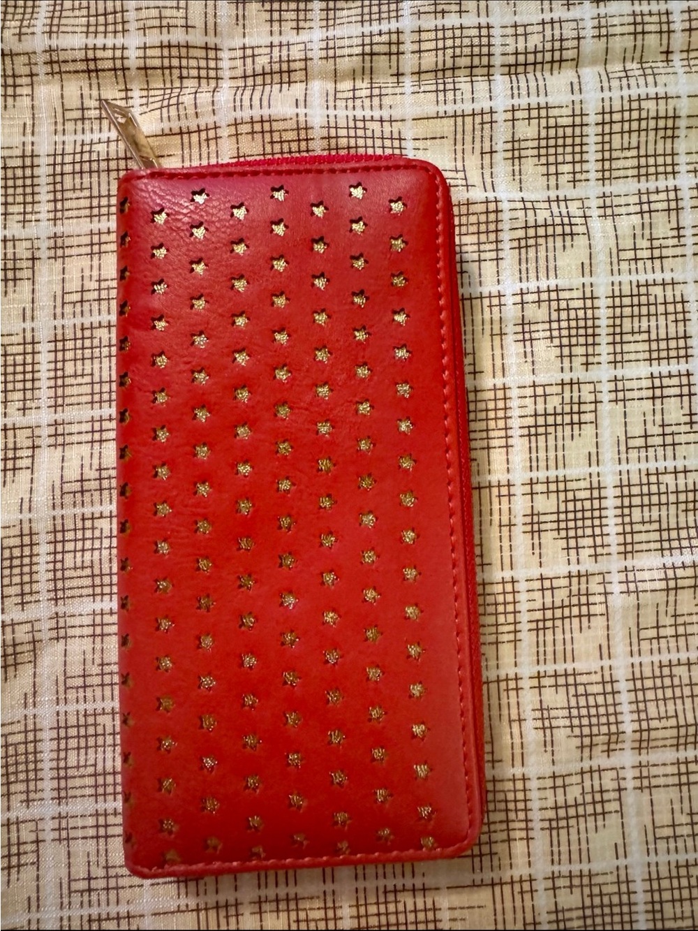 Red Zip Wallet with Gold Stud Detail